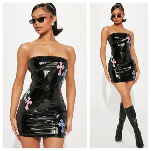 green emerald velvet dress Scoop Neck Latex Mini Dress  Dark Virtue Designs